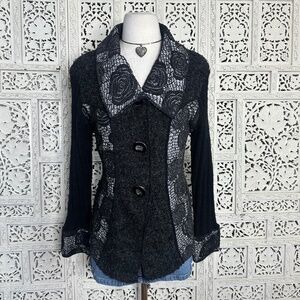Papa Vancouver Black Lace Mohair‎ Wool Blend Whimsygoth Grunge Collared Cardigan